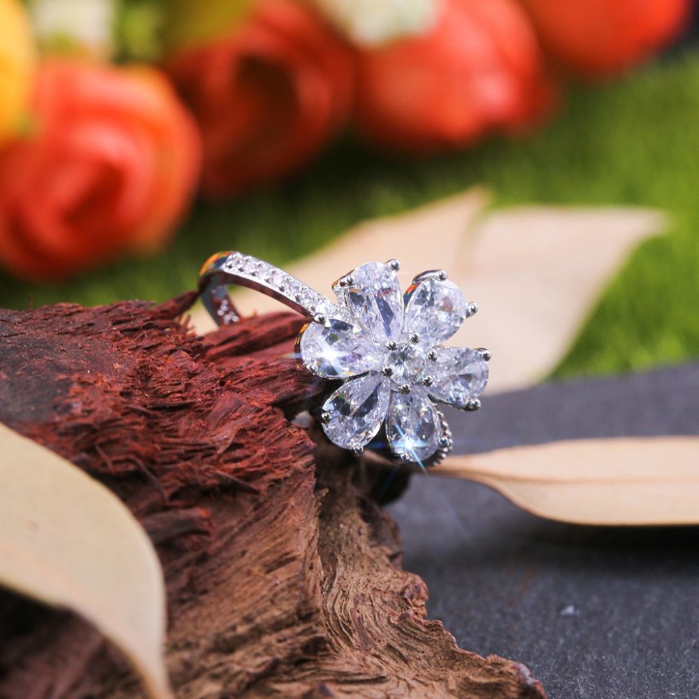 NEW 925 Silver Diamond Flower Ring - Picture 6 of 7
